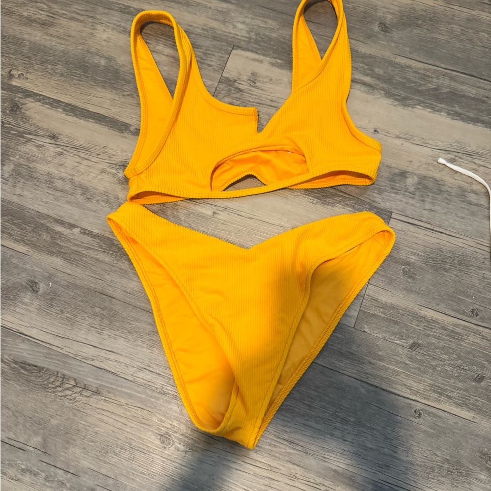 Frankie's Bikinis Sunny Yellow Ribbed Cutout Two-Piece